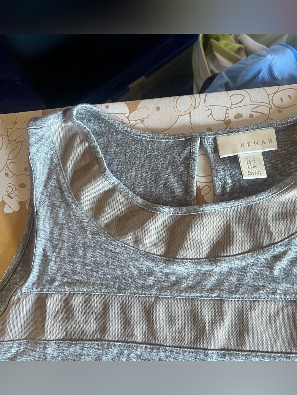 Kenar 1X Gray & White Stripe Tank Top with Sheer Panels